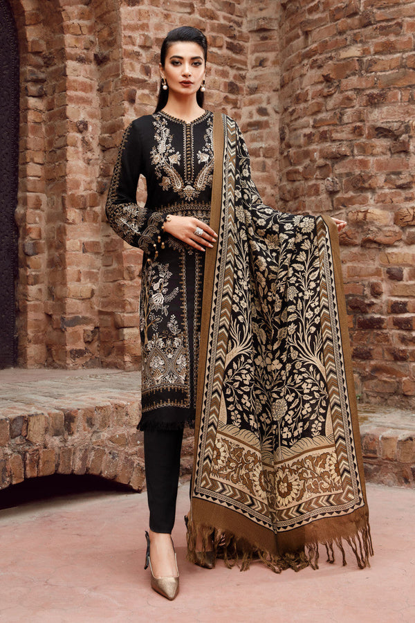 Maria B - 3PC Unstitched Dhanak Embroidered Shirt with Digital Printed Dupatta and Trouser -  SQ-3DEF40