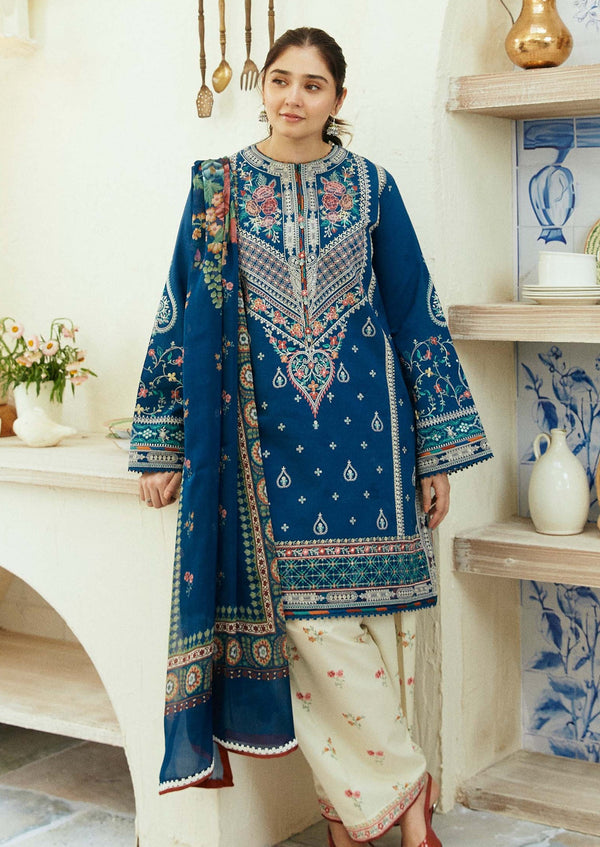 Zara Shah Jahan - 3PC Dhanak Embroidered Shirt & Trouser, Printed Dupatta (Unstitched) - ZS-50L