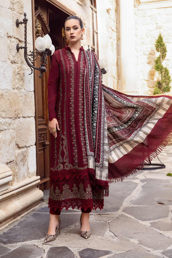 Maria B - 3PC Dhanak Embroidered Shirt with Printed Shawl and Trouser (Unstitched) - MB-48