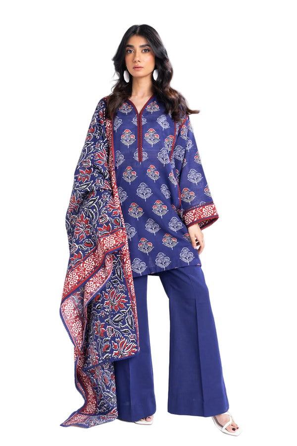 Alkaram – Winter 3PC Khaddar Printed Suit (Unstitched) - FW-14.1-24-NAVY BLUE