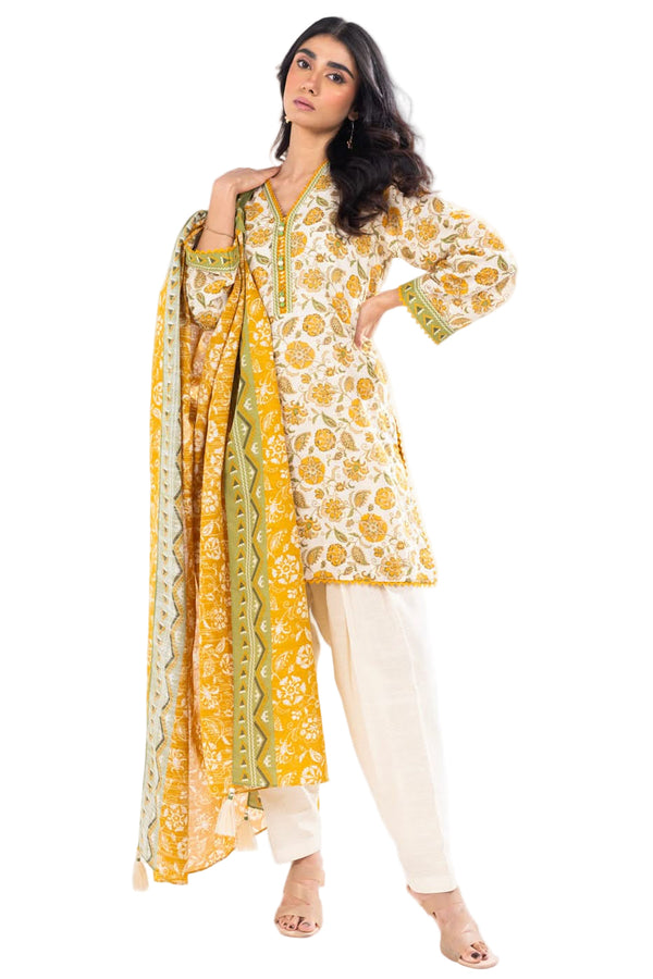 Alkaram – Winter 3PC Khaddar Printed Suit (Unstitched) - FW-17.1-24-OFF WHITE