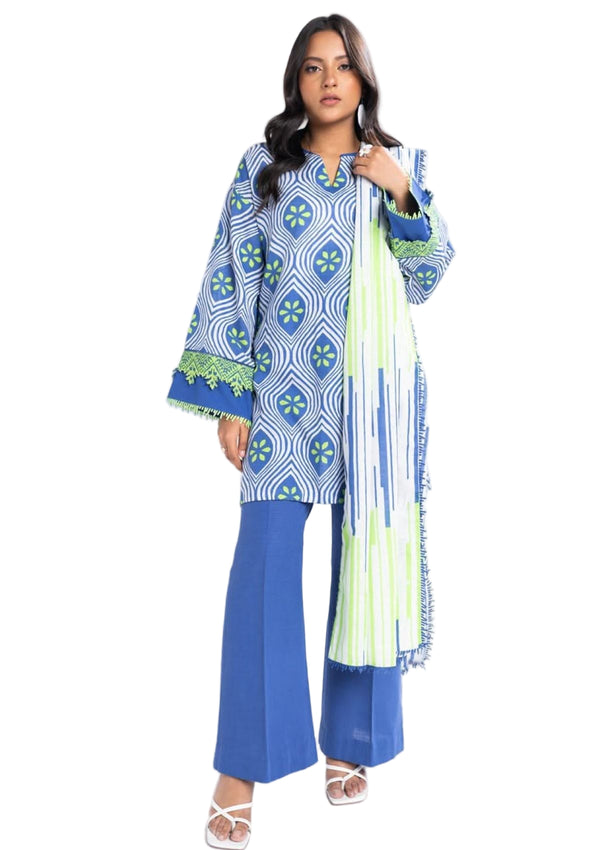 Alkaram – Winter 3PC Khaddar Printed Suit (Unstitched) - FW 18-24-BLUE