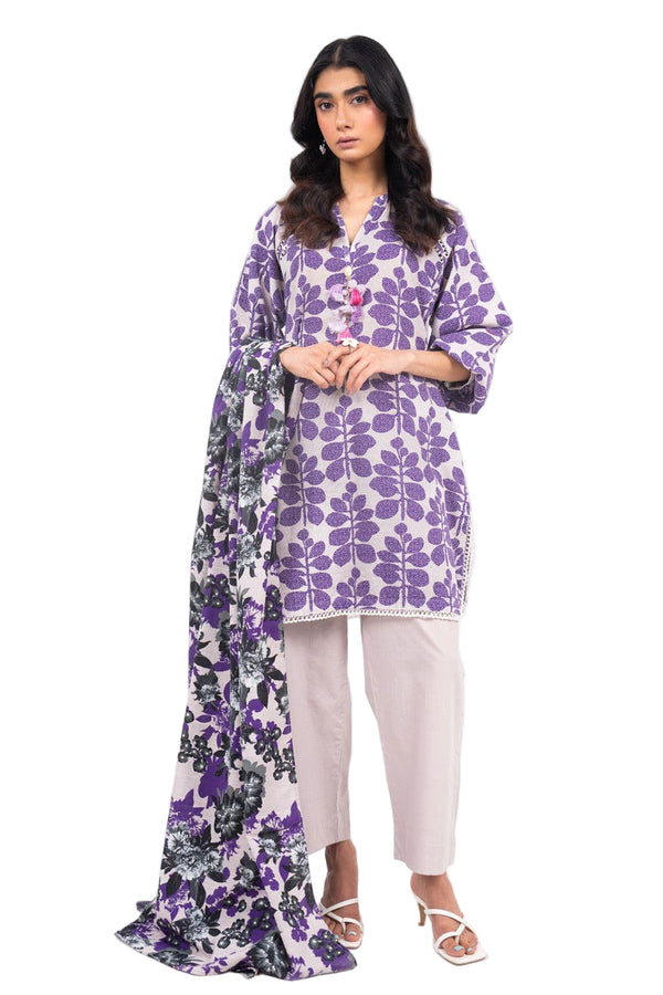 Alkaram – Winter 3PC Khaddar Printed Suit (Unstitched) - FW 21-24-BEIGE