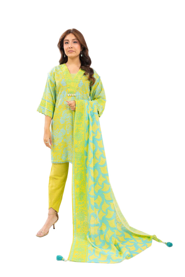 Alkaram – Winter 3PC Khaddar Printed Suit (Unstitched) - FW 19-24-YELLOW