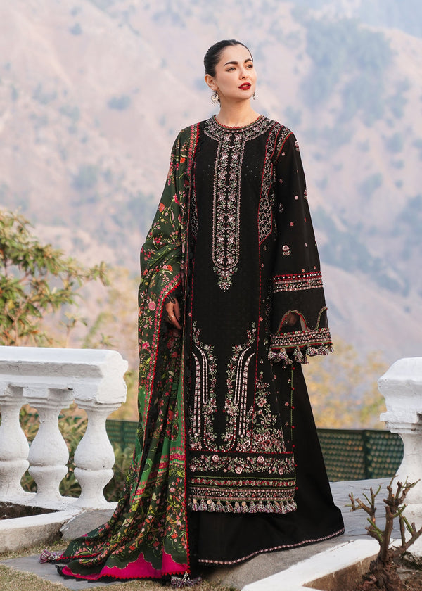 HUSSAIN REHAR - 3PC Dhanak Embroidered Shirt with Printed wool Shawl and Trouser (Unstitched) - SQ-3DEF16