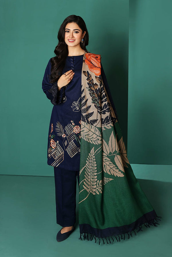 NISHAT - 3PC Dhanak Embroidered Shirt and Trouser with Wool Shawl (Unstitched) - SQ-3DEF19
