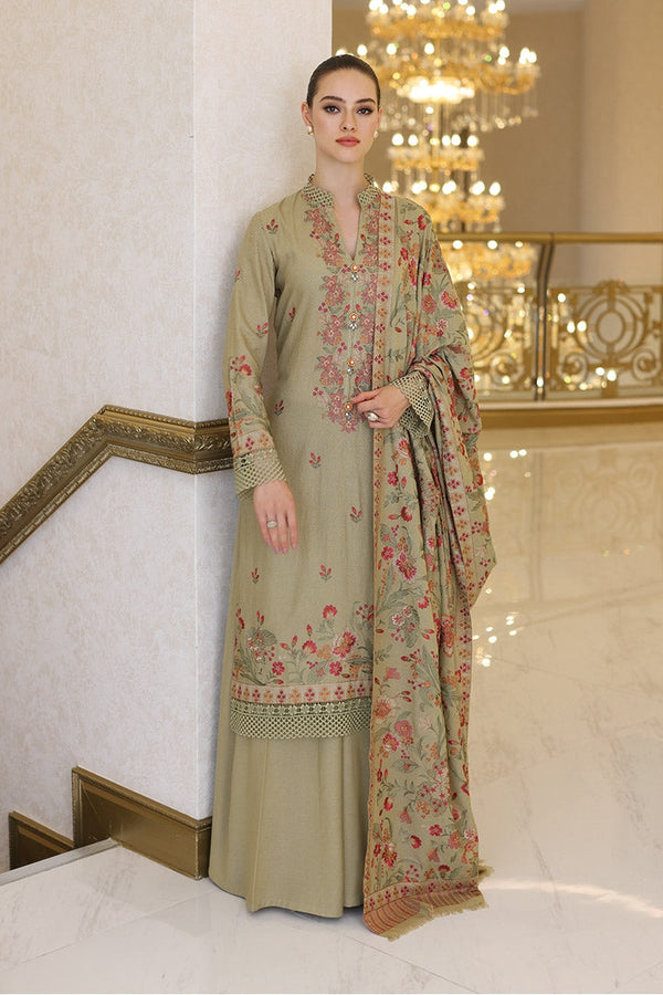 BAREEZE - 3PC Dhanak Embroidered Shirt and Trouser with Embroidered Shawl (Unstitched) - SQ-3DEF21