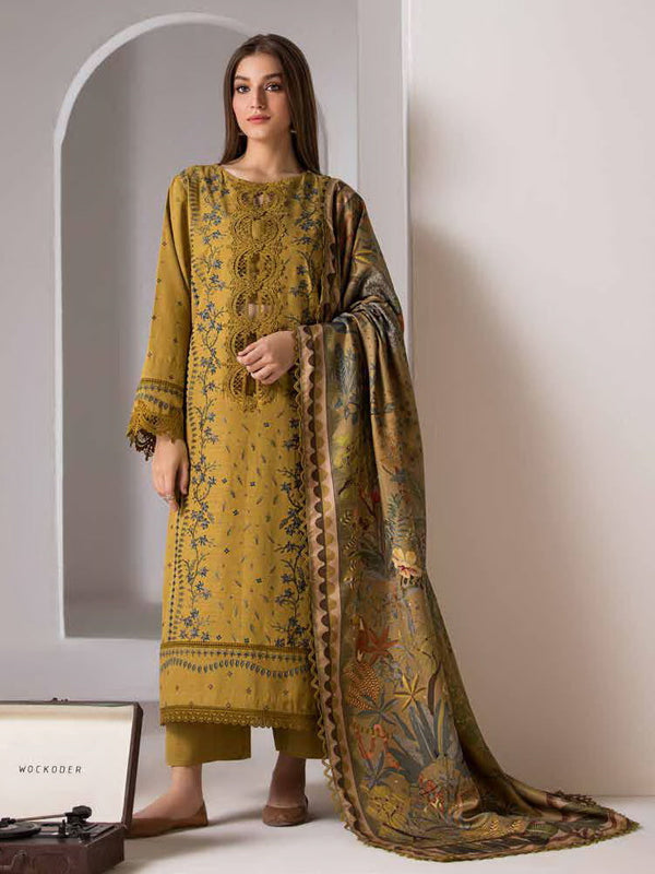 Sobia Nazir - 3PC Dhanak Embroidered Shirt with Wool Shawl (Unstitched) -  SQ-3DEF41