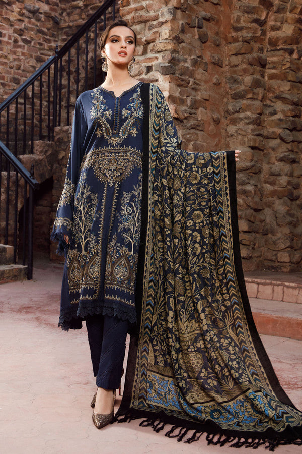 Maria B - 3PC Dhanak Embroidered Shirt with Wool Shawl and Trouser - SQ-3DEF42