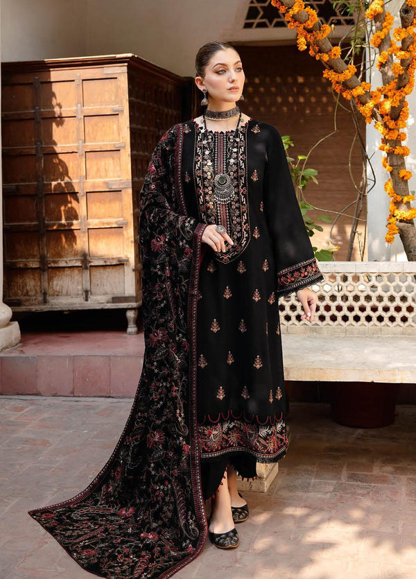REET BY RAMSHA - 3PC Dhanak Embroidered Shirt with Dhanak Shawl and Trouser (Unstitched) - SQ-3DEF11