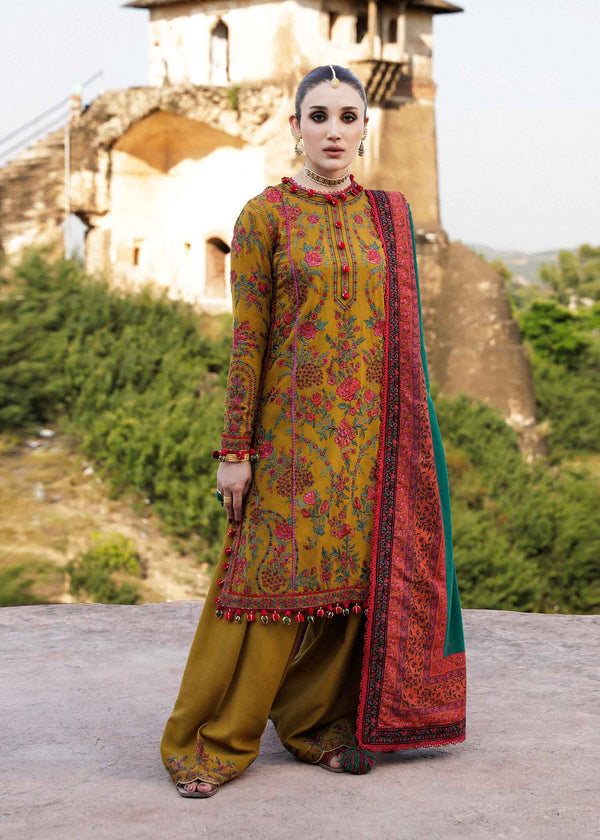 HUSSAIN REHAR - 3PC Dhanak Embroidered Shirt and Trouser with Wool Shawl (Unstitched) - SQ-3DEF26