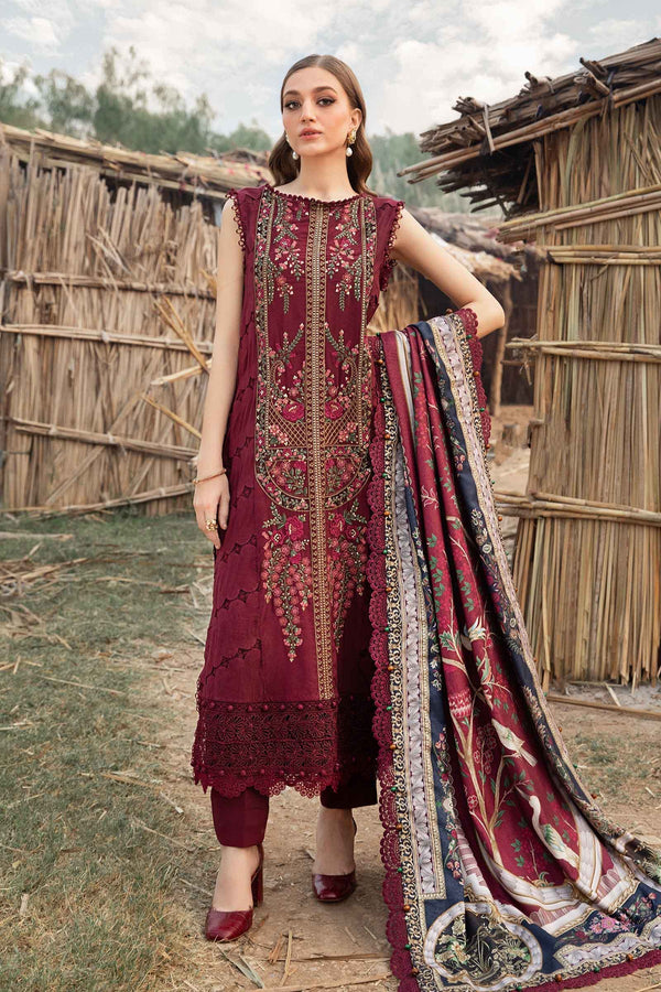 MARIA B - 3PC Unstitched Dhanak Embroidered Shirt with Wool Shawl and Trouser - SQ-3DEF57