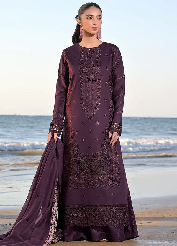 3PC Dhanak Embroidered Shirt and Trouser with Embroidered Shawl (Unstitched) - SQ-3DEF22