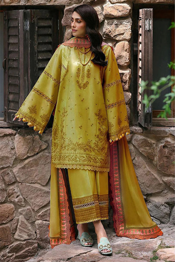 Republic Womenswear – 3PC Dhanak Embroidered Suit | Shirt, Trouser & Shawl (Unstitched)-SQ-3DEF1